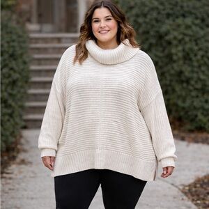 Cream Oversized Ribbed Turtleneck Sweater 2X | Cozy Chunky Knit | Fall Winter